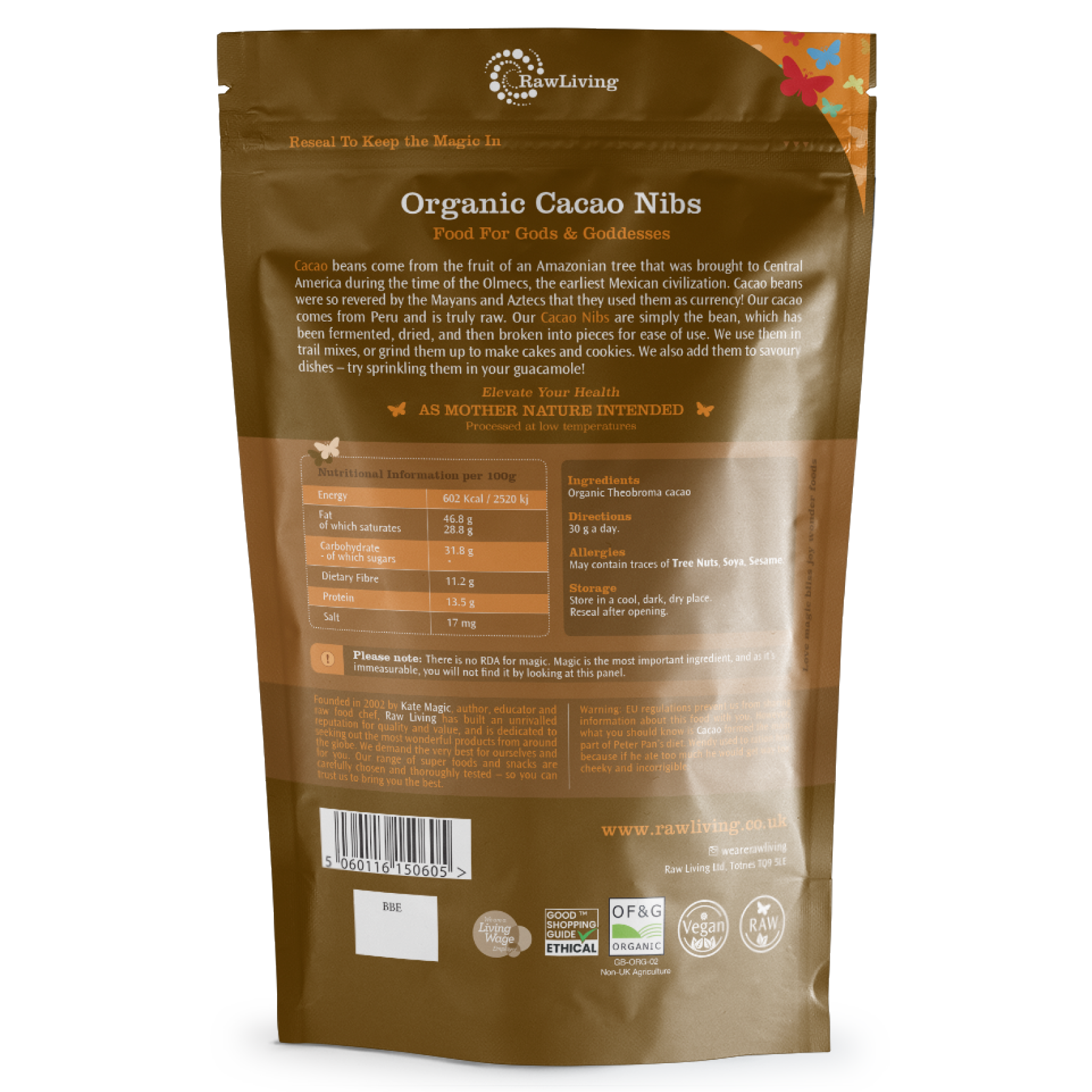 Organic Cacao Nibs Peruvian | Raw Living UK | Raw Foods | Super Foods | Raw Living Organic Raw Peruvian Cacao Nibs: Chocolate in its purest form (the whole Cacao Bean), broken into 'Nibs'. High in Magnesium, Sulphur & Antioxidants.