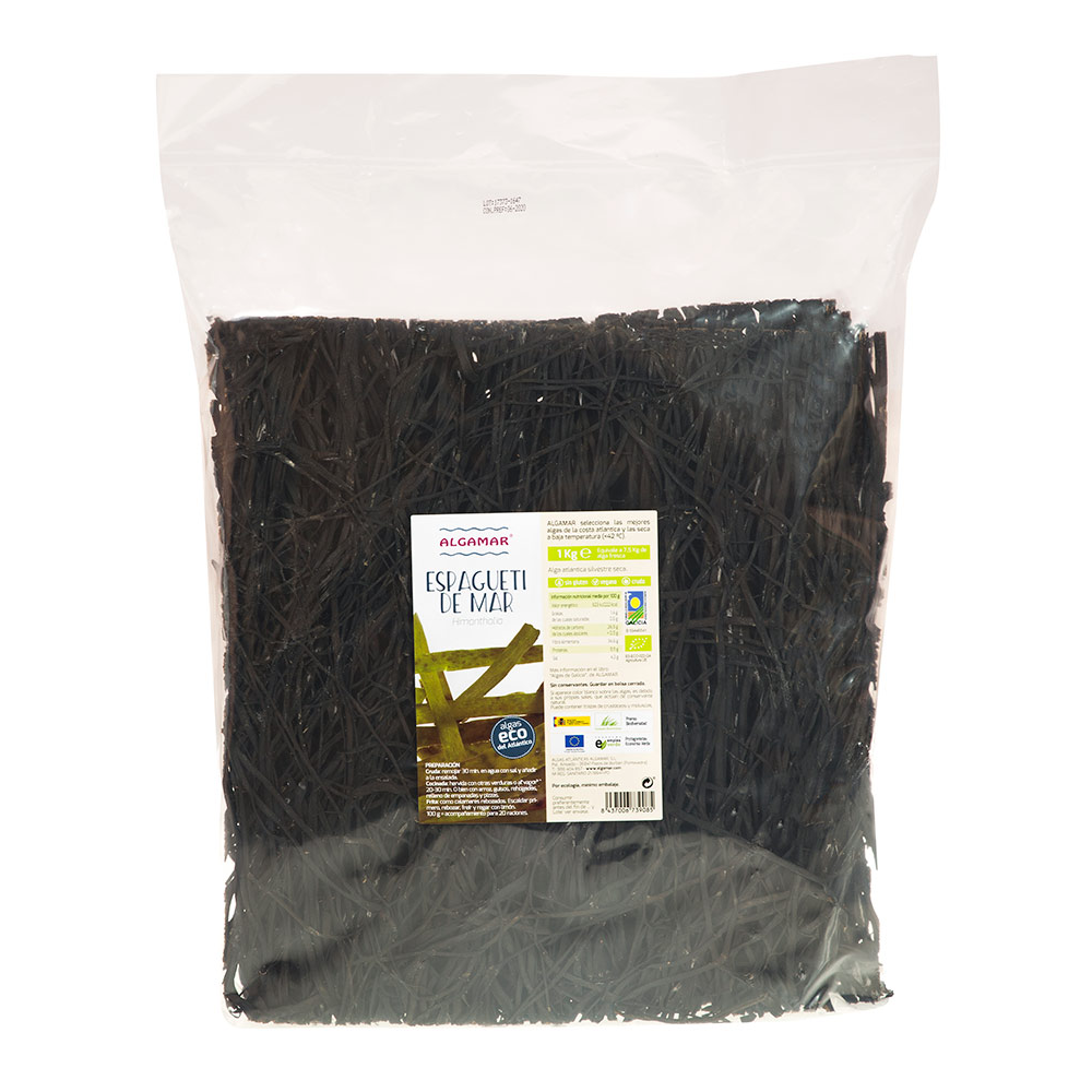 Organic Sea Spaghetti | Algamar | Raw Living UK | Sea Vegetables | Raw Foods | Algamar's Organic Sea Spaghetti is harvested in Spain and is a tagliatelle like Seaweed. Like all Sea Vegetables, it is packed full of Delicious Nutrients.