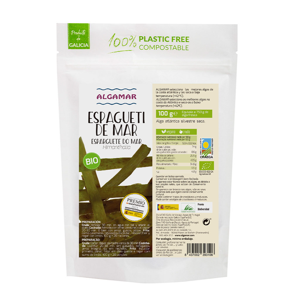 Organic Sea Spaghetti | Algamar | Raw Living UK | Sea Vegetables | Raw Foods | Algamar's Organic Sea Spaghetti is harvested in Spain and is a tagliatelle like Seaweed. Like all Sea Vegetables, it is packed full of Delicious Nutrients.