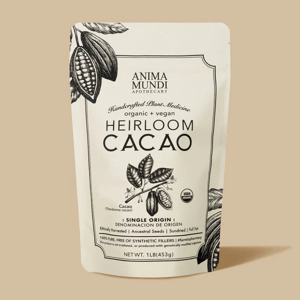 Heirloom Cacao Powder (6oz) | Anima Mundi Herbals | Raw Living UK | Raw Foods | Super Foods | Anima Mundi's Heirloom Cacao Powder is High Quality & Organic. This Cacao comes from Peru & it is packed with Anti-Oxidants, Iron, Magnesium & Bliss Chemicals!