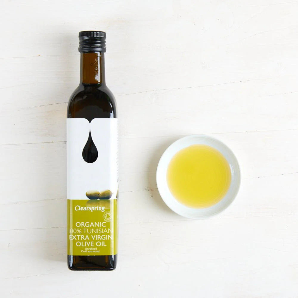 Tunisian Extra Virgin Olive Oil (500ml, 1L) | Clearspring | Raw Living UK | Clearspring Superior Category Tunisian Extra Virgin Olive Oil obtained from olives & solely by mechanical means. Grown & hand-picked to traditional methods.