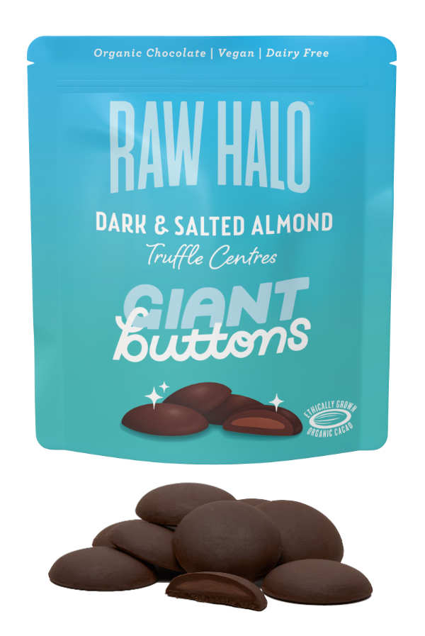 Raw Halo - Dark &amp; Salted Almond Giant Chocolate Buttons (90g)