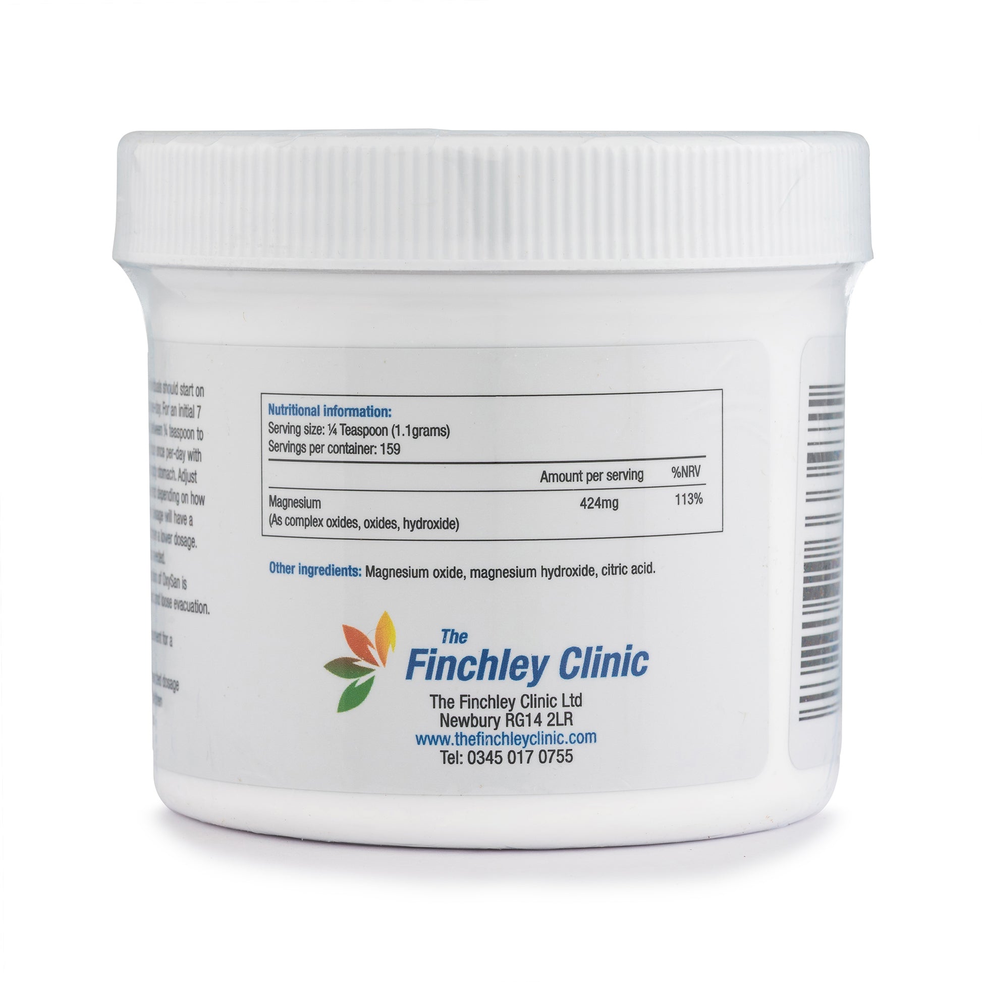 White container with 'The Finchley Clinic' label on a white background