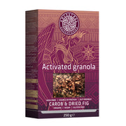 Box of Activated Granola with Carob & Dried Fig flavor on a white background