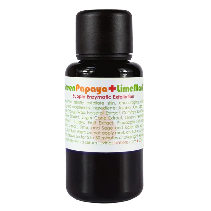 Green Papaya & Lime AHA Mask | Living Libations | Raw Living UK | Beauty | Skin Care | Living Libations Green Papaya & Lime AHA Mask: made with fruit derived AHA (Alpha Hydroxy Acids 10%), Green Papaya and Pineapple Enzymes, and Aloe Vera.