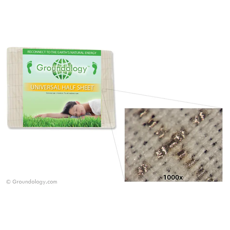 Organic Earthing Half Sheet (No Plug) | Groundology | Raw Living UK | EMF & Energy Protection | House & Home | Bedding | Groundology Organic Earthing Half Sheet (305cm x 90cm), made from 100% cotton, is a universal grounding / earthing sheet for grounding while sleeping.