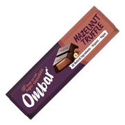 Ombas hazelnut truffle chocolate bar packaging on a white background