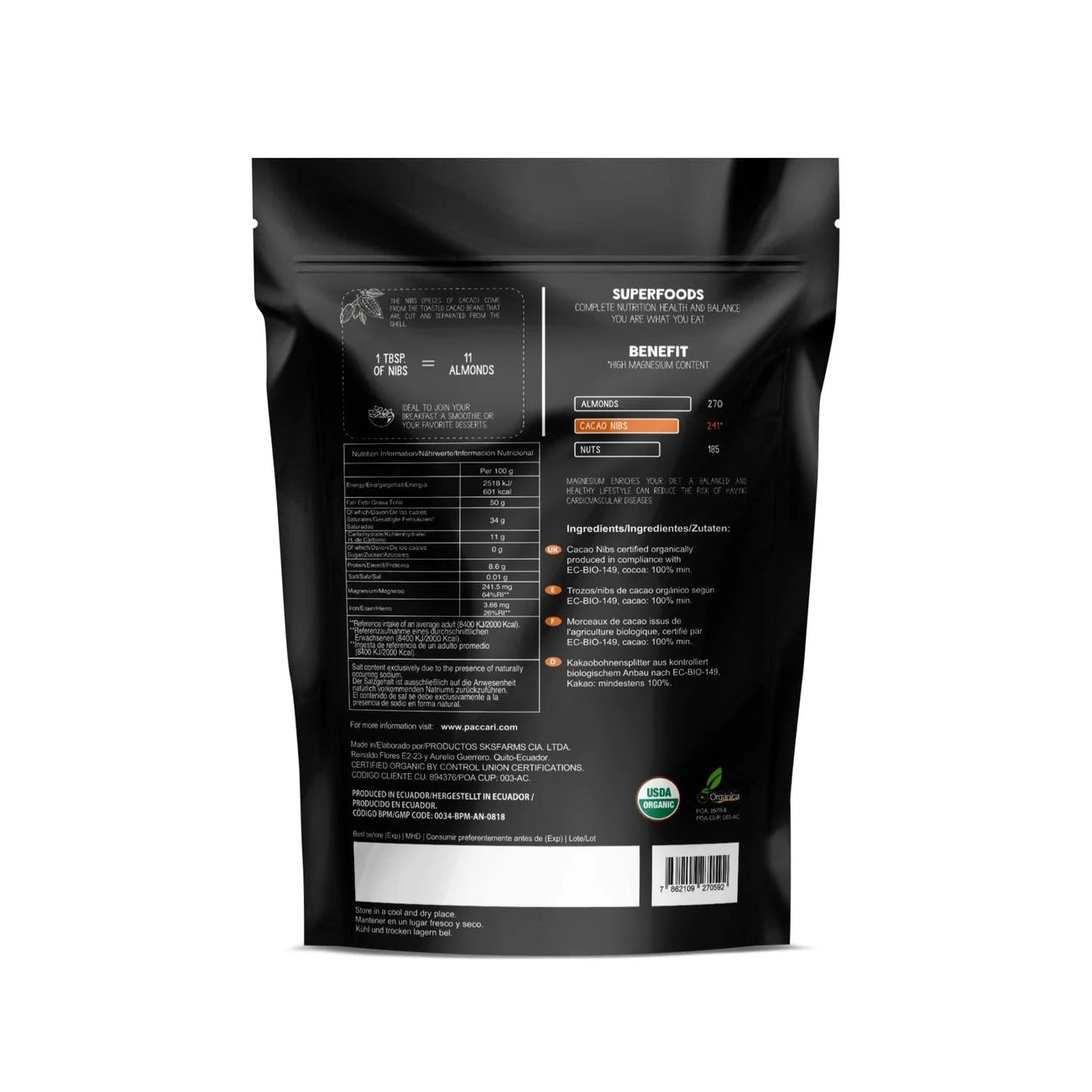 Raw Organic Biodynamic Cacao NIBS (200g)