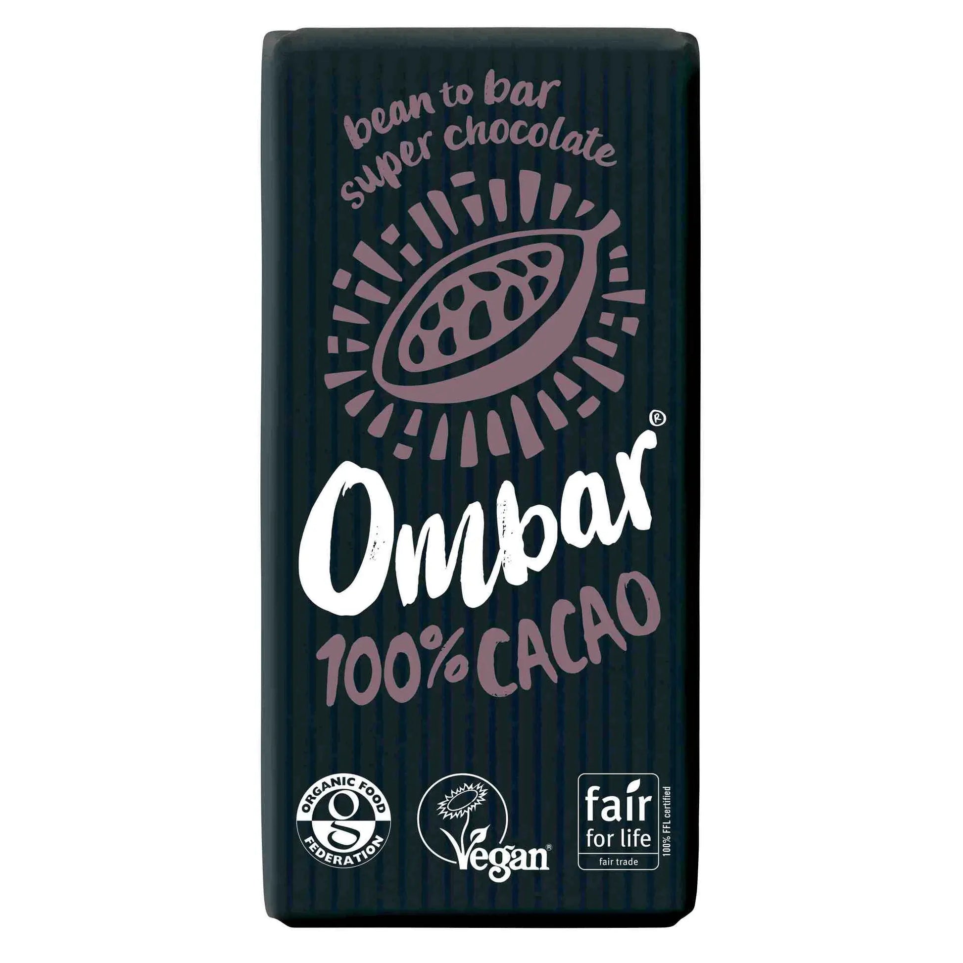 Organic Vegan 100% Cacao Chocolate Bar | Ombar | Raw Living UK | Raw Chocolate | Raw Cacao | Ombar 100% Cacao Bar is an Organic, Vegan, Plant Based Raw Chocolate Bar. A Sugar Free, Keto Friendly bar made by award-winning chocolatiers.