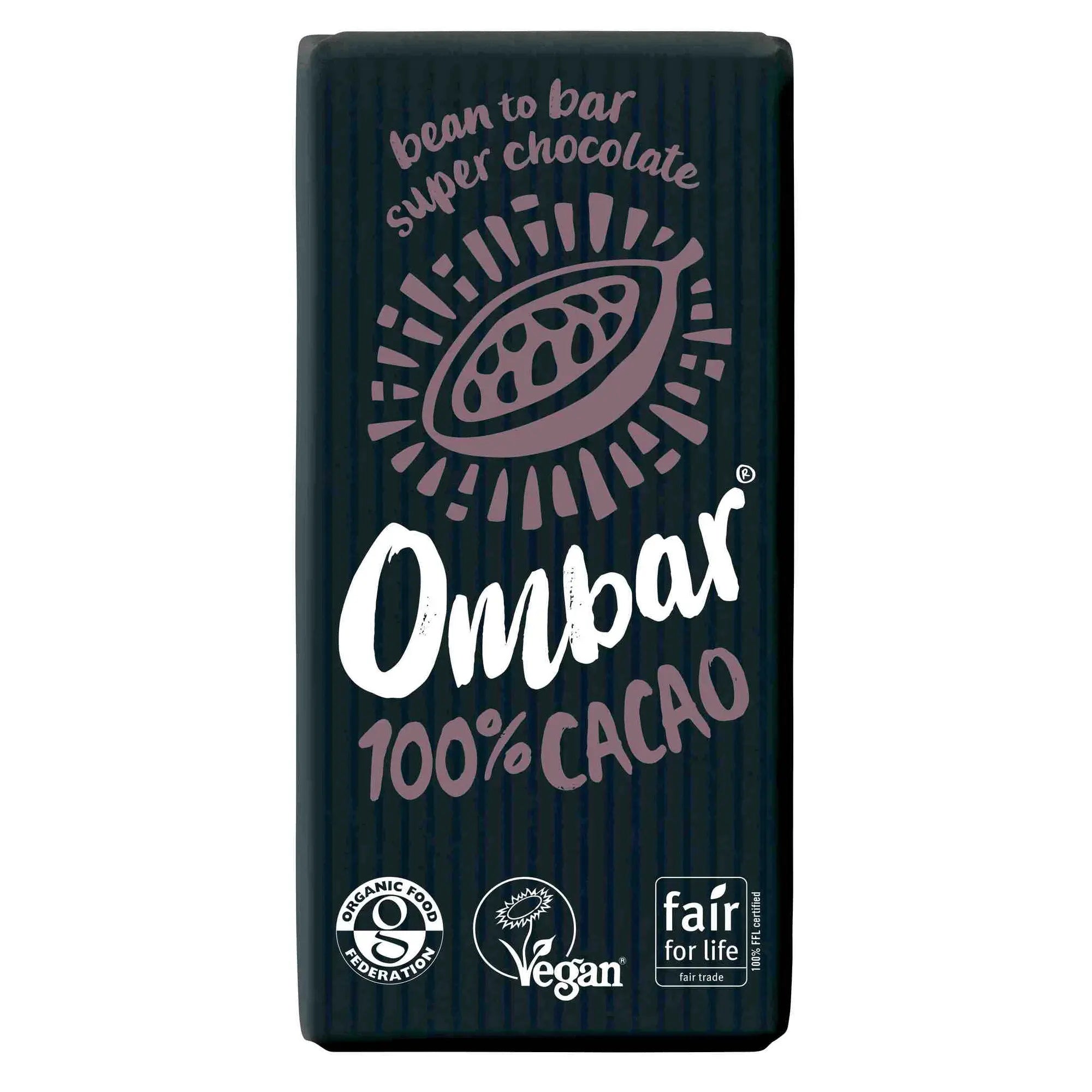 Organic Vegan 100% Cacao Chocolate Bar | Ombar | Raw Living UK | Raw Chocolate | Raw Cacao | Ombar 100% Cacao Bar is an Organic, Vegan, Plant Based Raw Chocolate Bar. A Sugar Free, Keto Friendly bar made by award-winning chocolatiers.