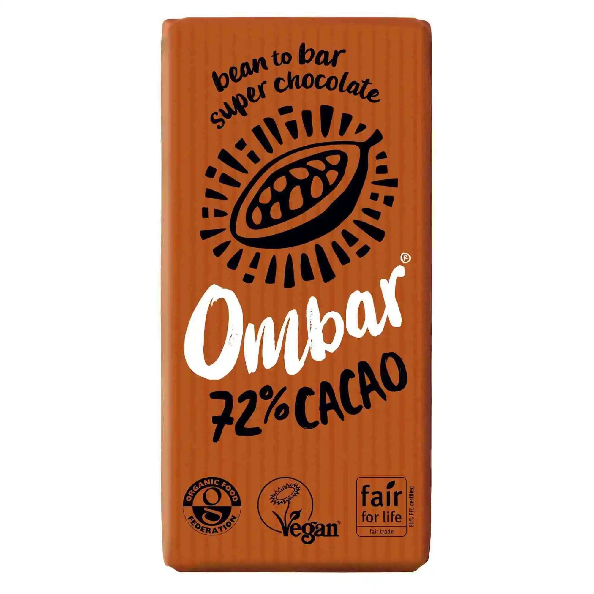 Organic Vegan 72% Bio Live Chocolate Bar | Ombar | Raw Living UK | Raw Chocolate | Raw Cacao | Ombar 72% Cacao Chocolate Bar is Organic, Vegan, Plant Based Raw Chocolate. Sweetened with Coconut Sugar & enriched with Live Bio-Cultures.