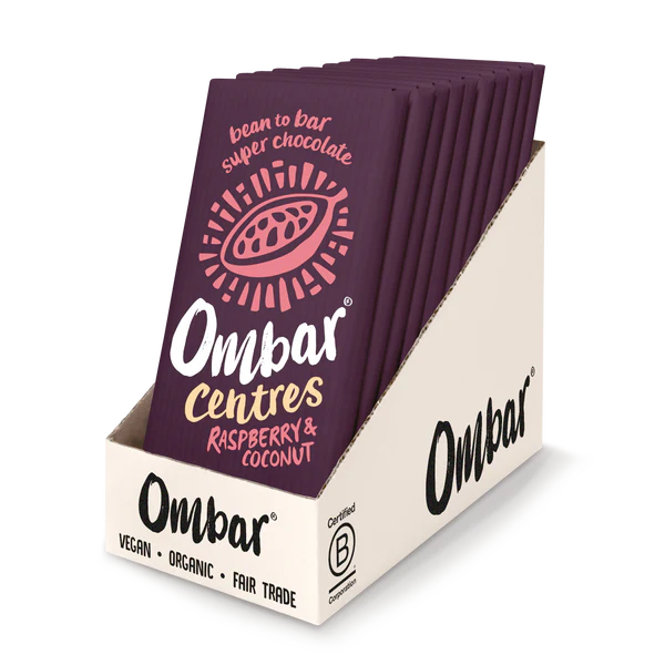 Organic Vegan Centres Raspberry & Coconut Chocolate Bar | Ombar | Raw Living UK | Raw Chocolate | Raw Cacao | Ombar Creamy Raspberry & Coconut Centres Raw Cacao Bar is a Natural, Vegan, Organic & Delicious Chocolate. Sweetened with Coconut & a creamy flavoured centre.