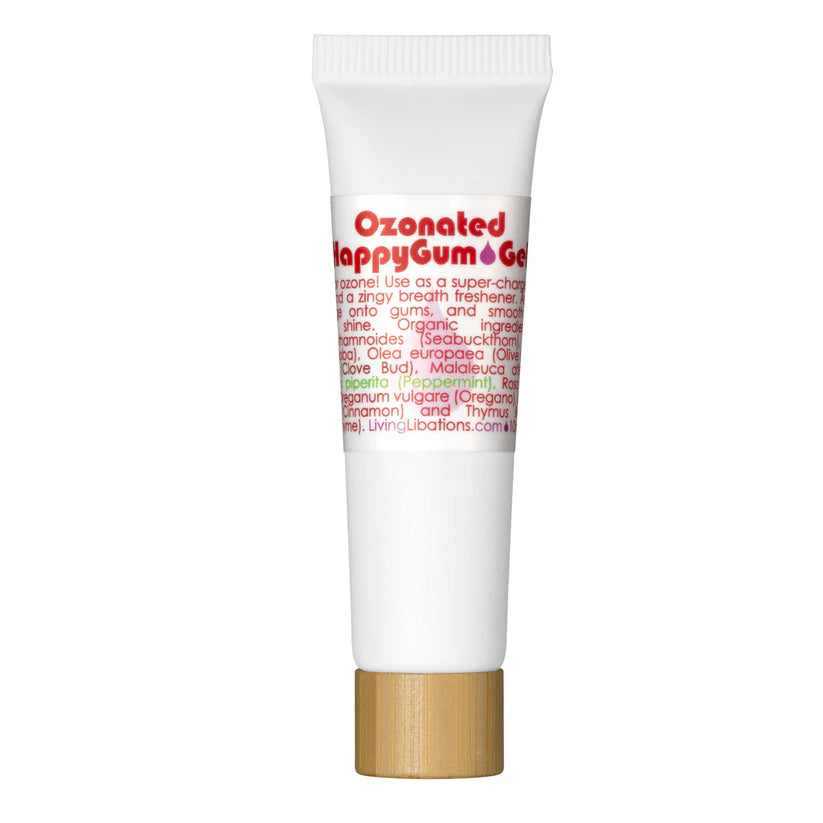 Ozonated Happy Gum Gel | Living Libations | Raw Living UK | Tooth Care | Living Libation Ozonated Happy Gum Gel (10ml): a Vegan tooth product made with Ozone, and other naturally Anti-Fungal, Anti-Bacterial, & Anti-Viral ingredients.