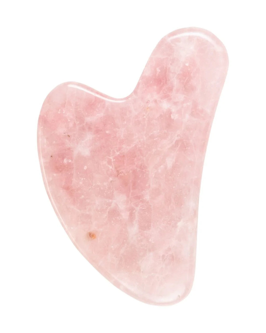 Pink stone gua sha tool on a white background