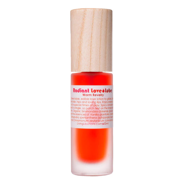 Radiant Love Lube (30ml) | Living Libations | Raw Living UK | Living Libations Radiant Love Lube: Organic Vegan & Natural personal lubricant & edible love lotion. With Jojoba, Schizandra, Vanilla, Cinnamon & Stone Root.