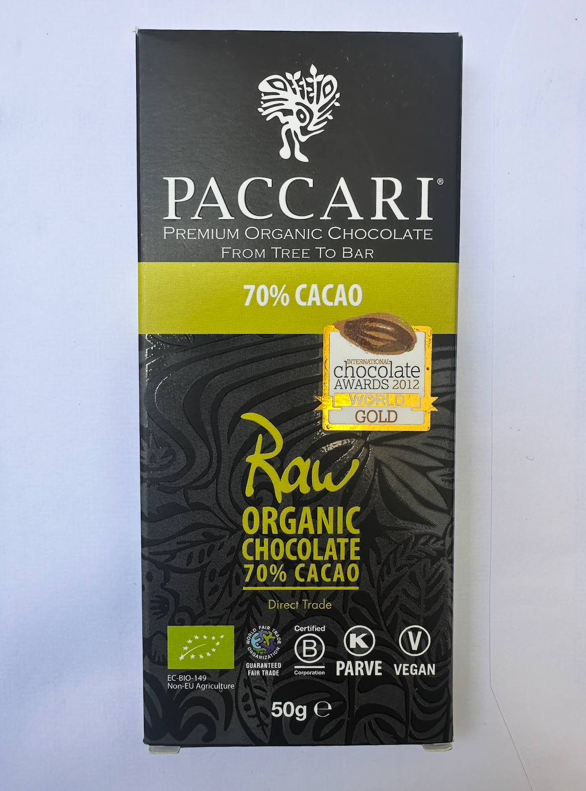 Paccari Raw Organic Chocolate Bar 70% With Maca (50g)
