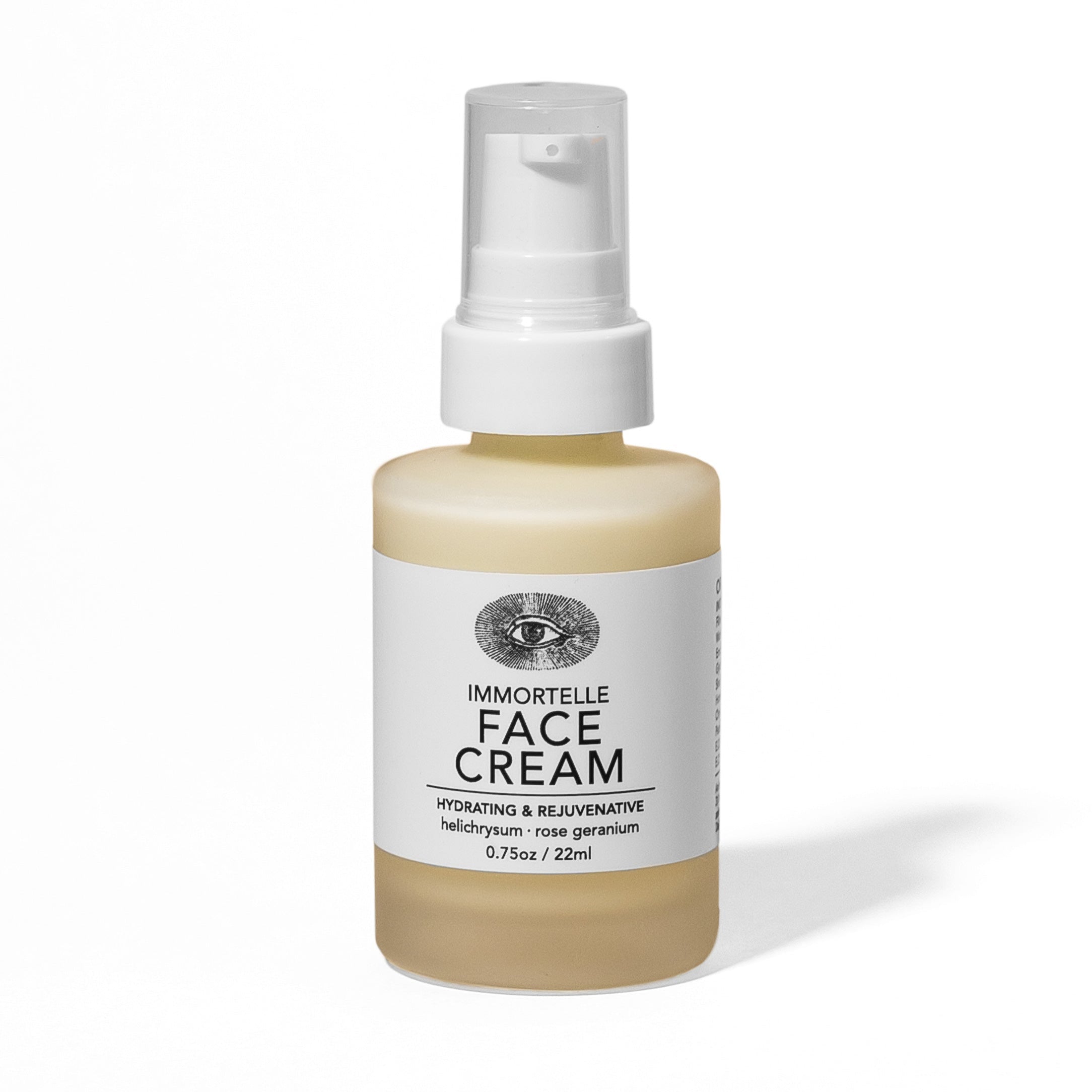 Face cream bottle labeled 'Immortelle Face Cream' on a white background