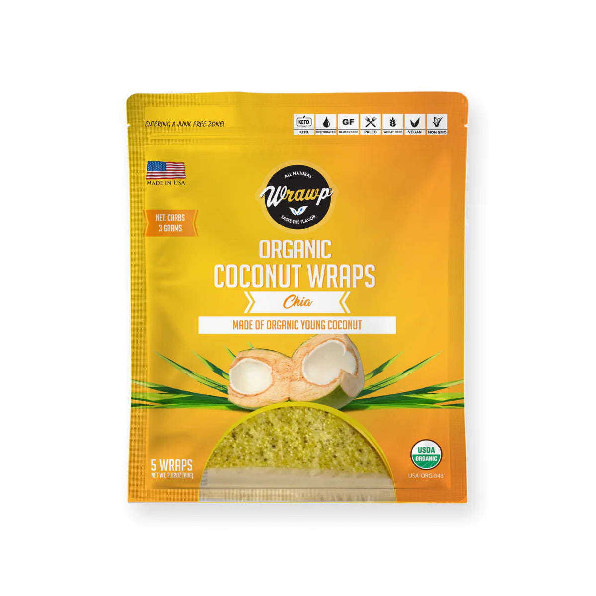 WrawP Coconut Wraps - Chia (80g - 5 wraps)