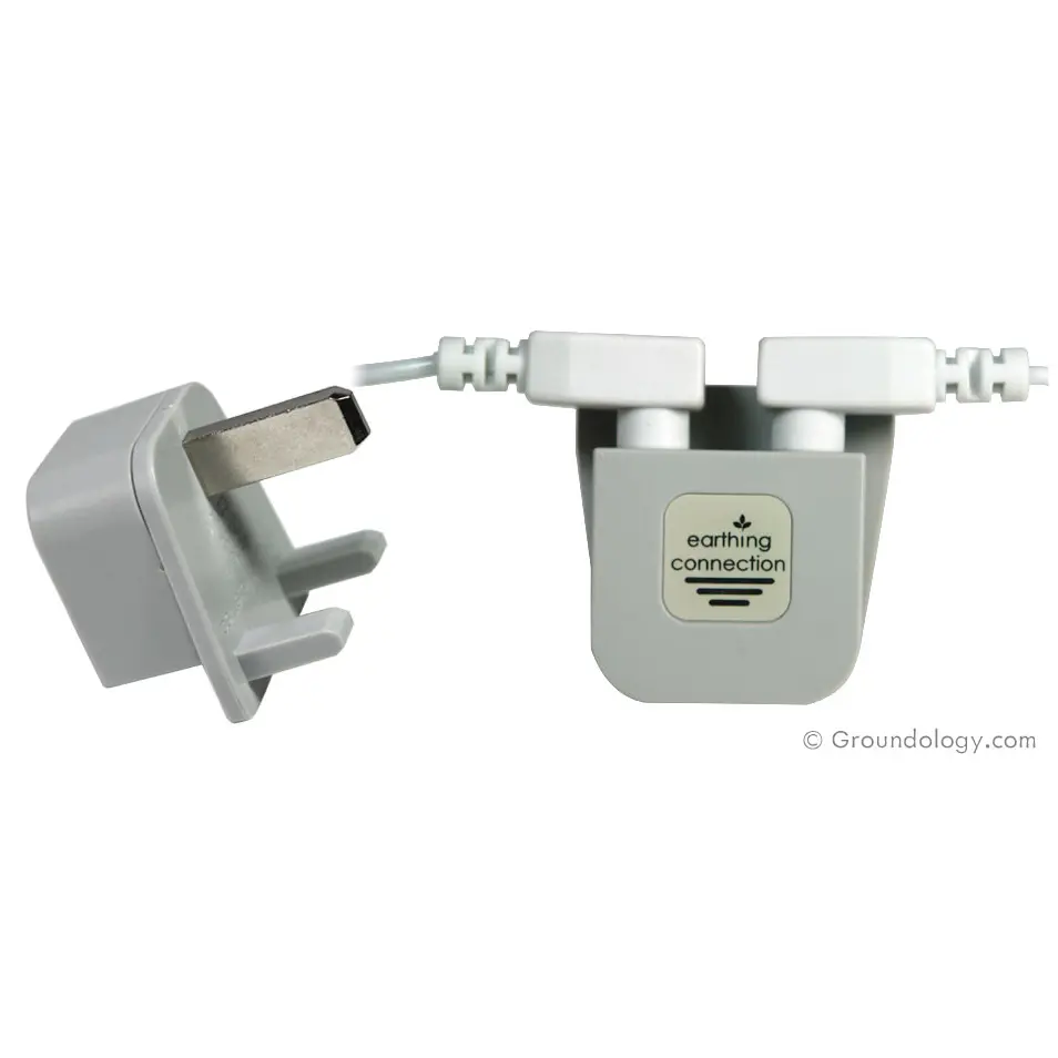 Earth Connection Plug (UK) | Groundology | Raw Living UK | EMF & Energy Protection | Groundology Earth Connection Plus (UK): an earth connection plug suitable for an UK type outlet. It has 2 sockets, so 2 cords can be connected simultaneously.