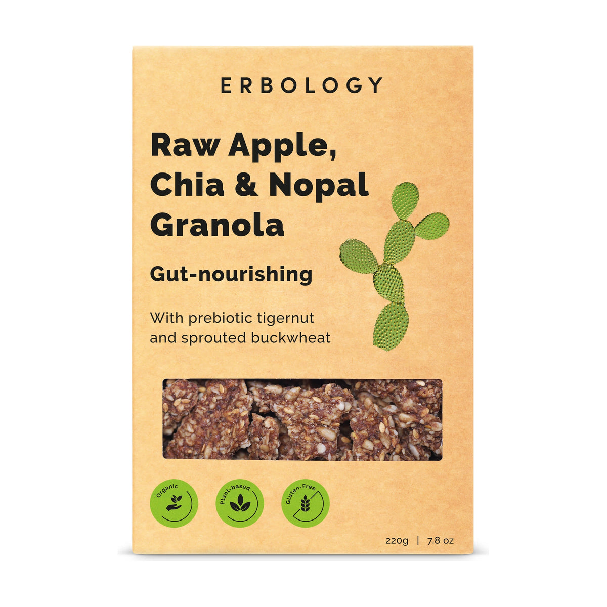 Erbology Apple, Chia & Nopal Granola 220g, front of box