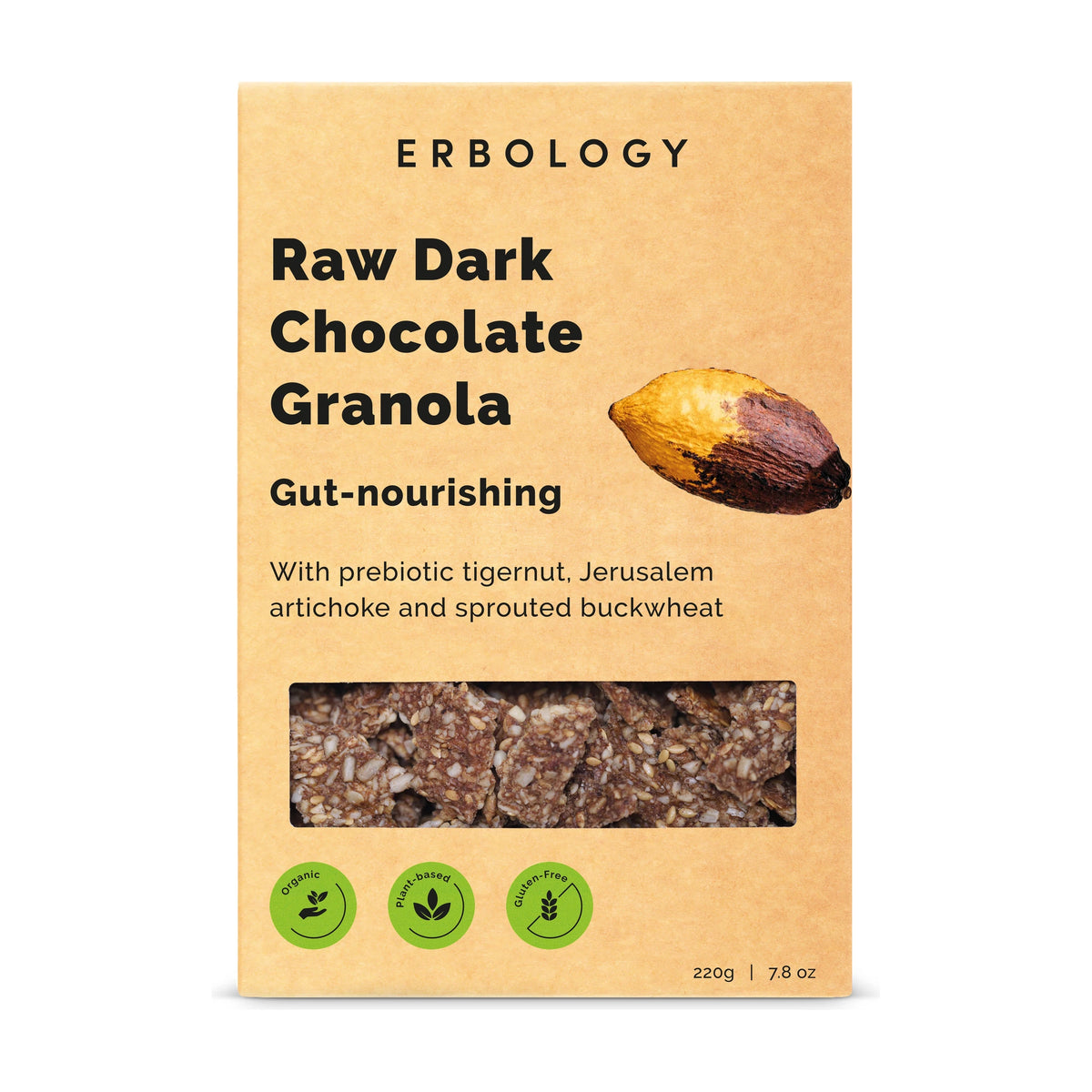 Erbology Chocolate & Jerusalem Artichoke Granola 220g, front of box