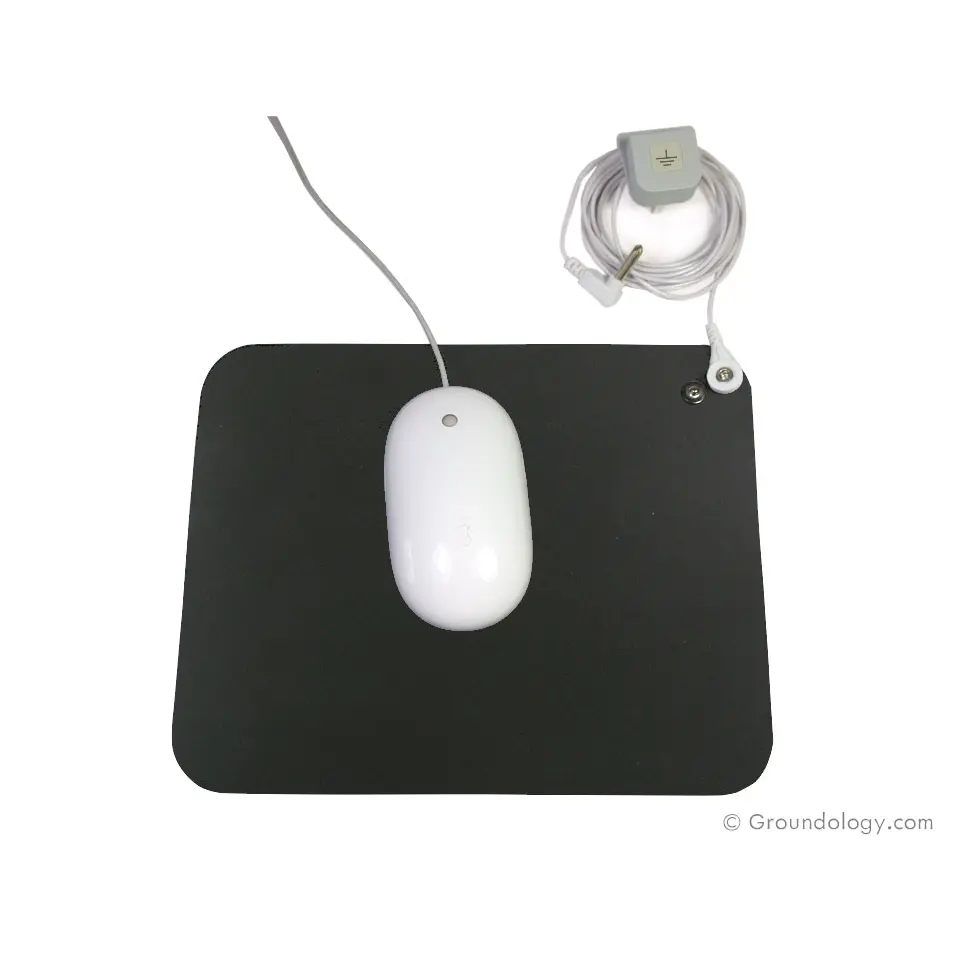 Grounding Mouse Mat (No Plug) (25cm x 25cm) | Groundology | Raw Living UK | EMF & Energy Protection | Groundology Grounding Mouse Mat (25cm x 25cm) is a conductive grounding mat, enabling you to be grounded as your hand rests on the mat while using the mouse.