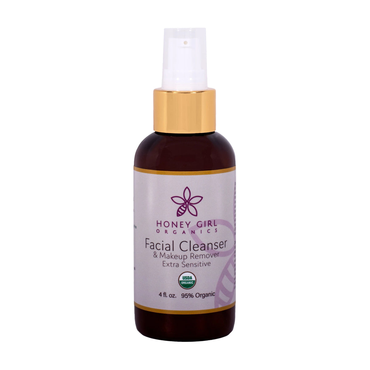 Honey Girl Organics Facial Cleanser & Makeup Remover Extra Sensitive 4 fl oz, front of bottle