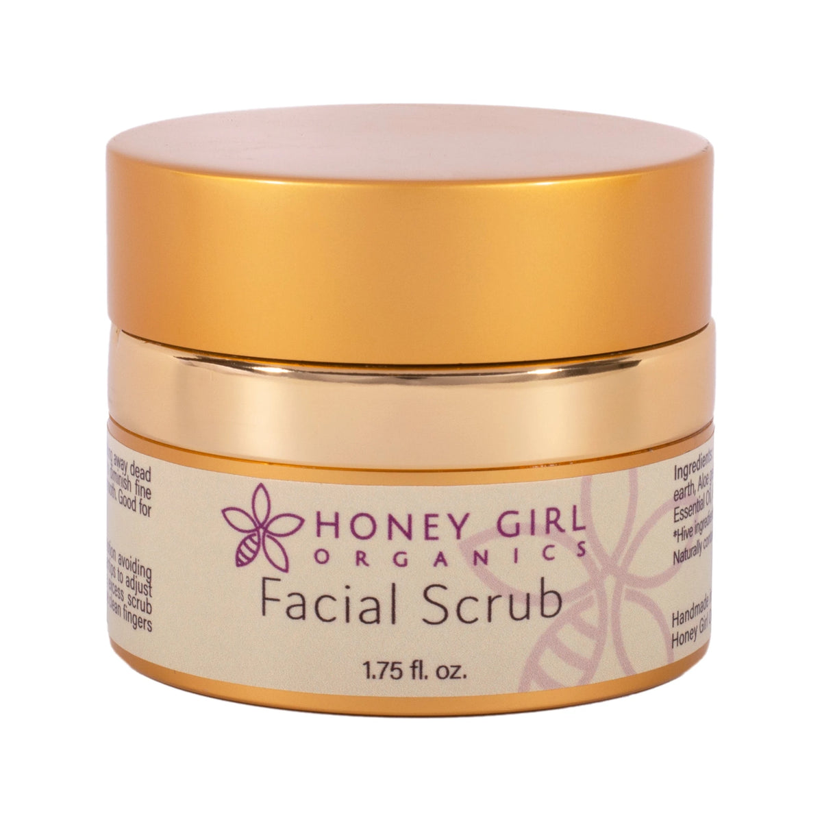 Honey Girl Organics Facial Scrub 1.75 fl oz, front of jar
