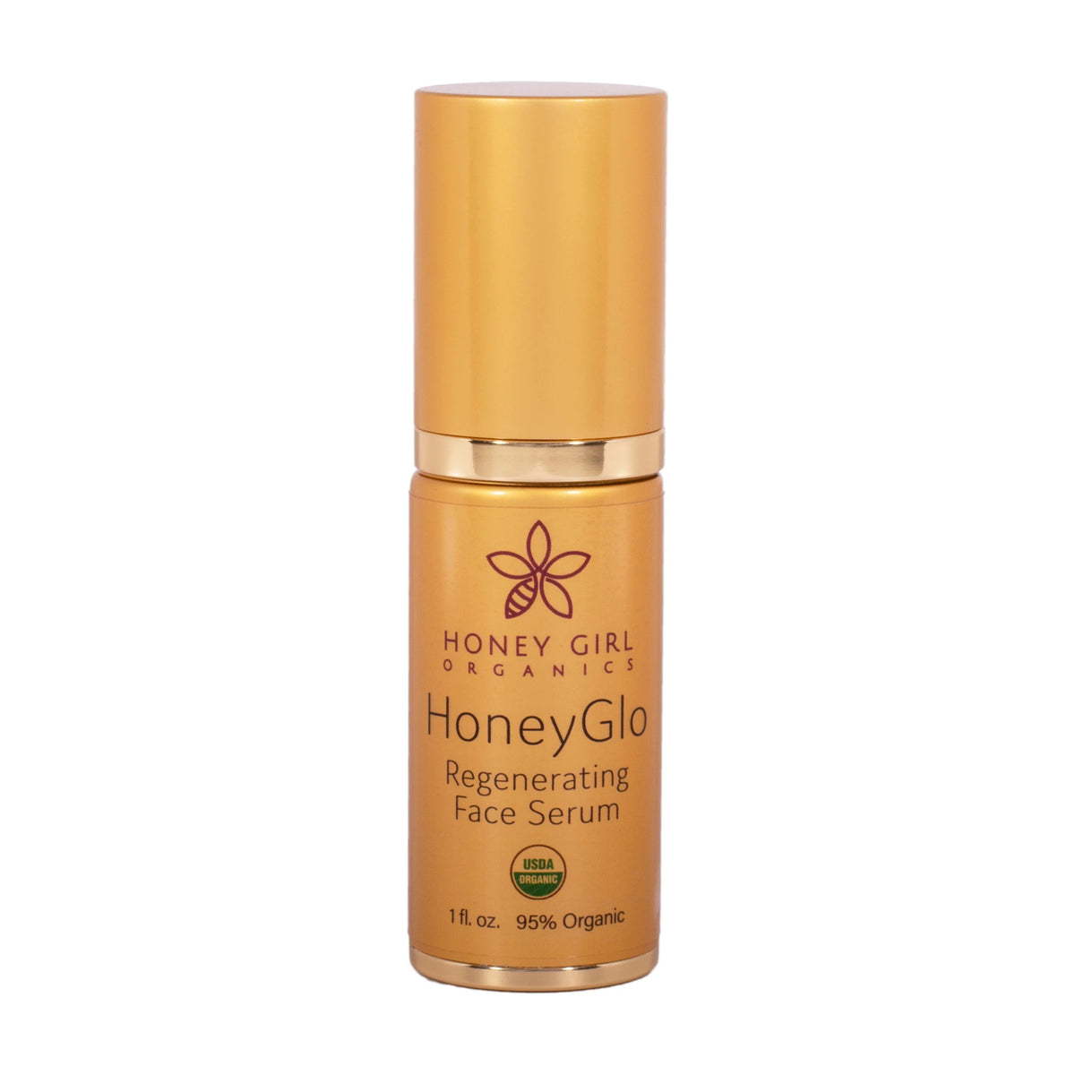 Honey Girl Organics HoneyGlo Regenerating Face Serum 1 fl oz, front of bottle