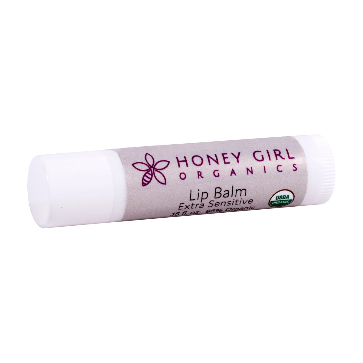 Honey Girl Organics Lip Balm Stick Extra Sensitive 0.15 fl oz, front of stick