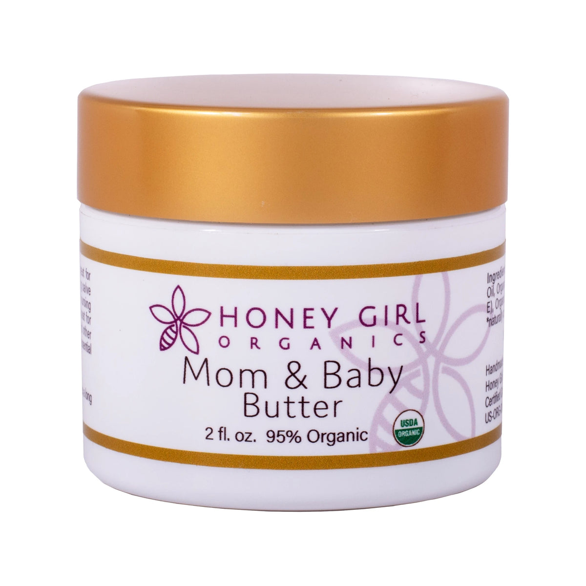 Honey Girl Organics Mom & Baby Butter 2 fl oz, front of jar