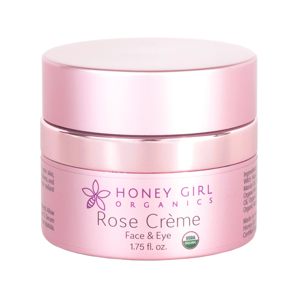 Honey Girl Organics Rose Crème 1.75 fl oz, front of jar