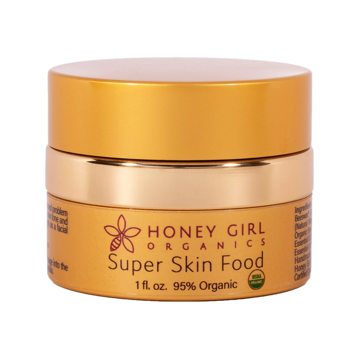 Honey Girl Organics Super Skin Food 1 fl oz, front of jar
