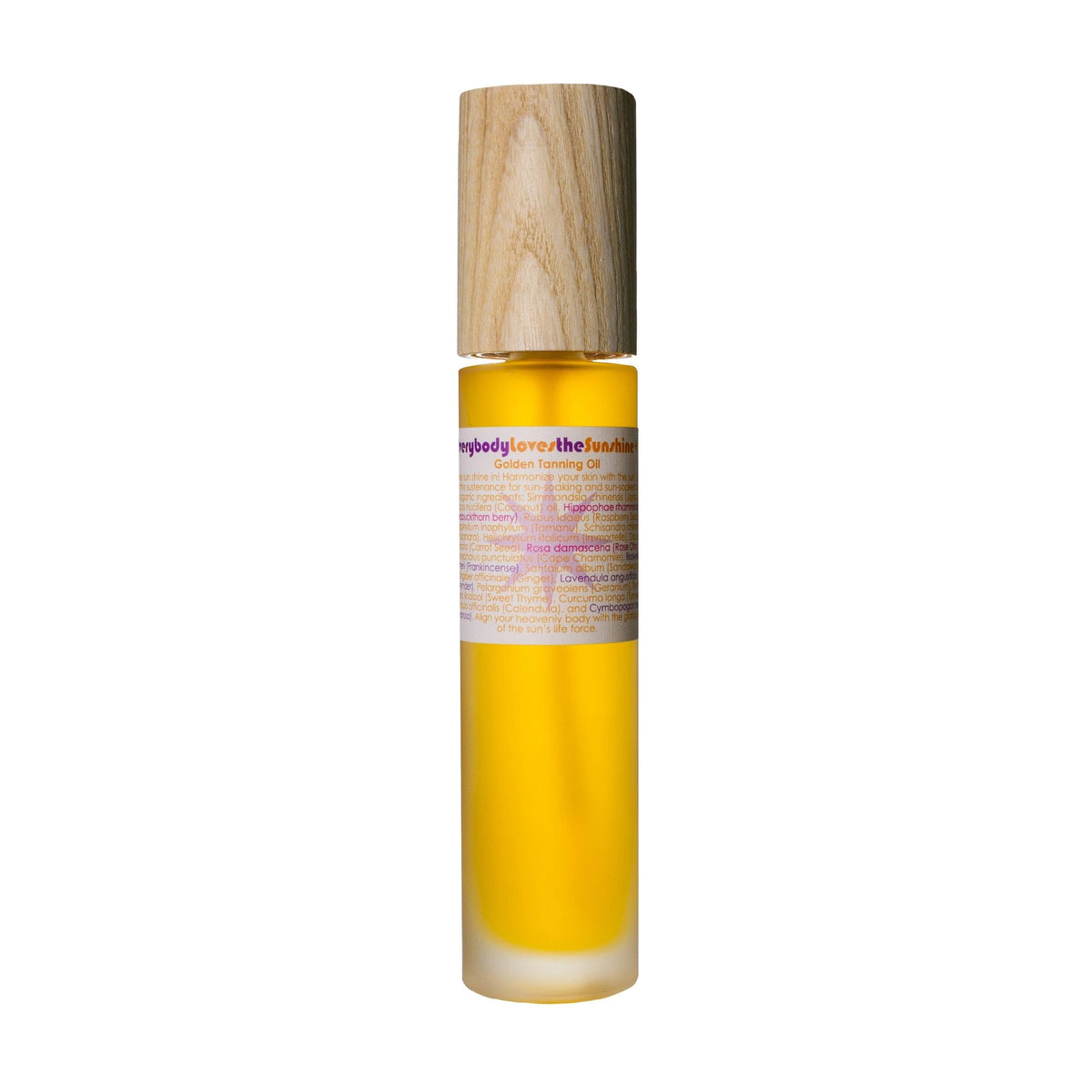 Living Libations Everybody Loves the Sunshine GOLDEN TANNING OIL 50ml, front of bottle
