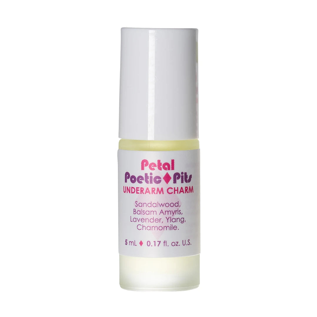 Living Libations Poetic Pits - Petal 5ml, front of roll-on bottle