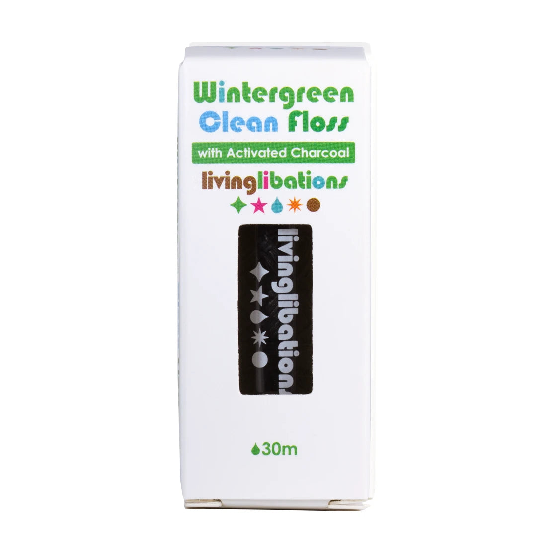Living Libations Wintergreen Clean Charcoal Floss 1 Pack, front of box