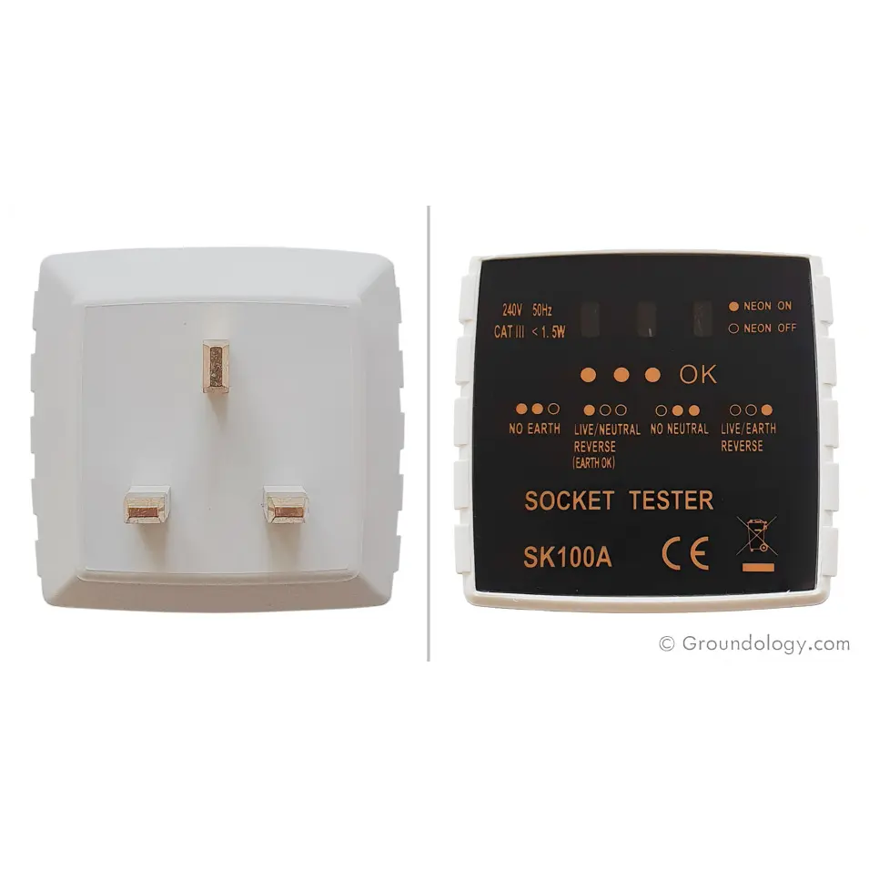 Grounding Socket Tester (UK) | Groundology | Raw Living UK | EMF & Energy Protection | Groundology Socket Tester (UK) verifies that a UK type mains outlet socket is wired properly and grounded. It's worth checking older properties, in particular.
