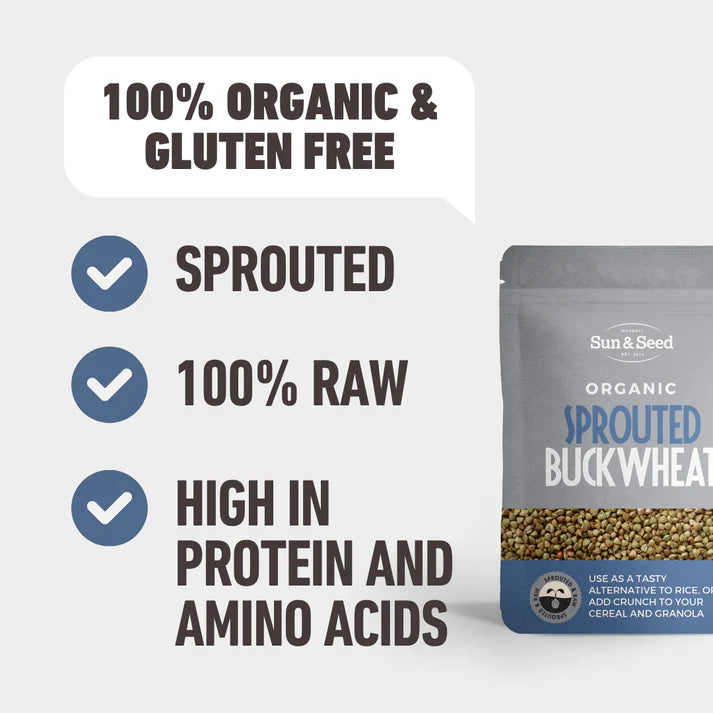 Organic Buckwheaties Sprouted Buckwheat | Sun & Seed | Raw Living UK | Cereals | Raw Foods | Sun & Seed Organic Buckwheaties (Sprouted Buckwheat) are Soaked & Dehydrated Buckwheat Groats (seeds, not grains). Use them in Cereals, Desserts & Trail Mixes.
