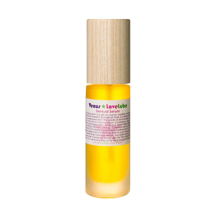 Venus Love Lube | Living Libations | Raw Living UK | Living Libations Venus Love Lube (30ml): a Natural & Vegan Lubrication, made Pomegranate, Cranberry, Jojoba & distillations of Rosewood, Ylang & Hemp Blossoms.