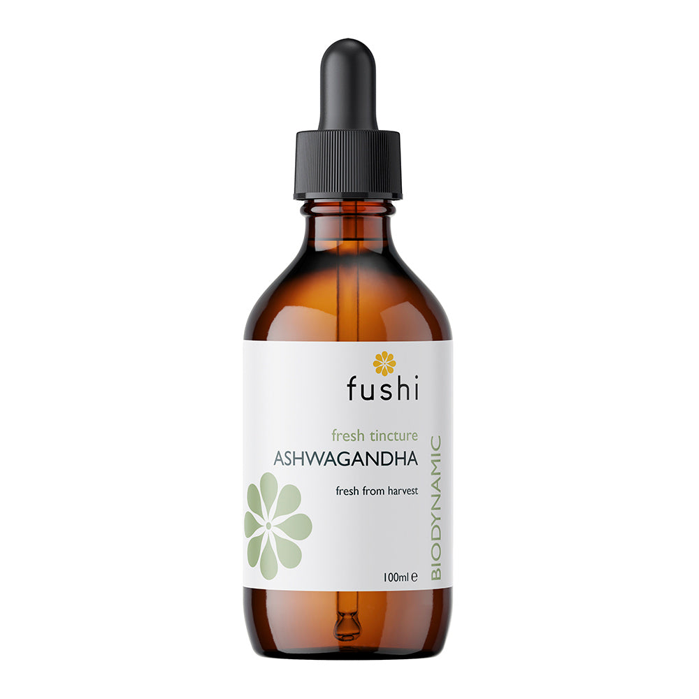 Ashwagandha Tincture (100ml) | Fushi | Raw Living UK | Fushi Organic Ashwagandha Tincture: a prized Ayurvedic herb, Ashwagandha is considered a powerful, nourishing tonic herb, used for rejuvenating the mind and body.