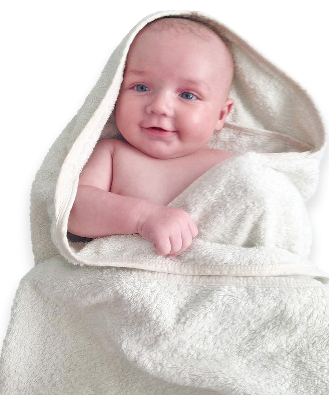 Organic Cotton Baby Bath Towel with Hood | Greenfibres | Raw Living UK | House &amp; Home | Bath &amp; Shower | Beauty | Greenfibres Organic Cotton Baby Bath Towel with Hood (100cm x 100cm): soft and absorbent 100% organic cotton terry towelling. Undyed and unbleached.