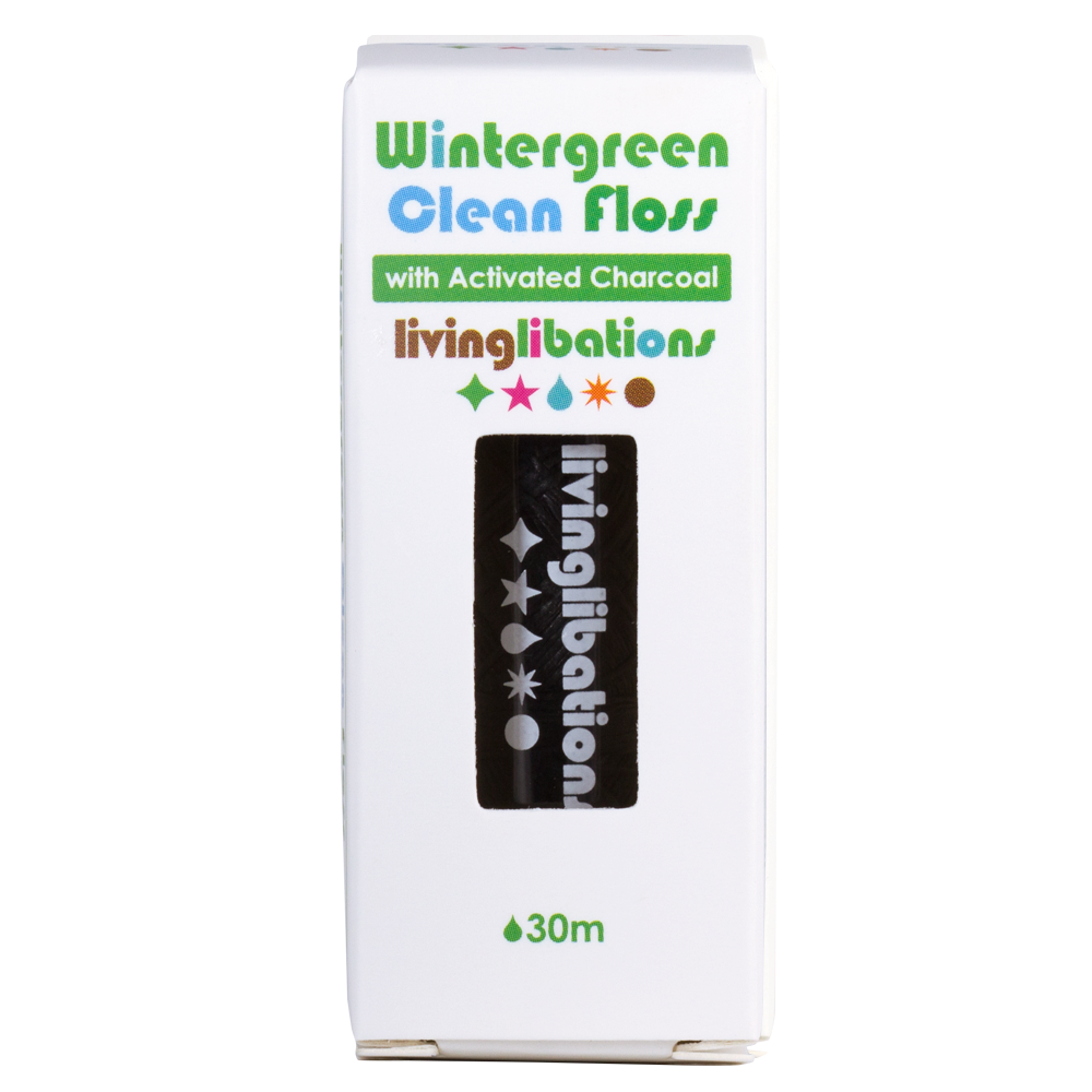 Wintergreen Clean Floss | Living Libations | Raw Living UK | Living Libations Smart Wintergreen Tooth Floss: weave & wind the cleansing capacity of activated charcoal around teeth for a deep interdental cleanse.
