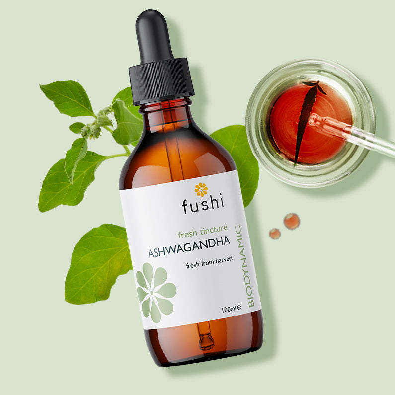 Ashwagandha Tincture (100ml) | Fushi | Raw Living UK | Fushi Organic Ashwagandha Tincture: a prized Ayurvedic herb, Ashwagandha is considered a powerful, nourishing tonic herb, used for rejuvenating the mind and body.