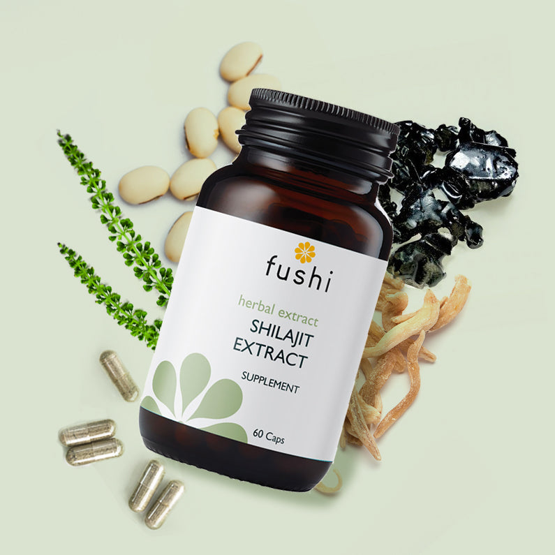 Shilajit Extract Capsules (60 Caps) | Fushi | Raw Living UK | Fushi Shilajit Extract Capsules: Pure Shilajit with added Tulsi, Kapikachhu and White Musli, to further potentiate the effects of Shilajit and boost its absorption.