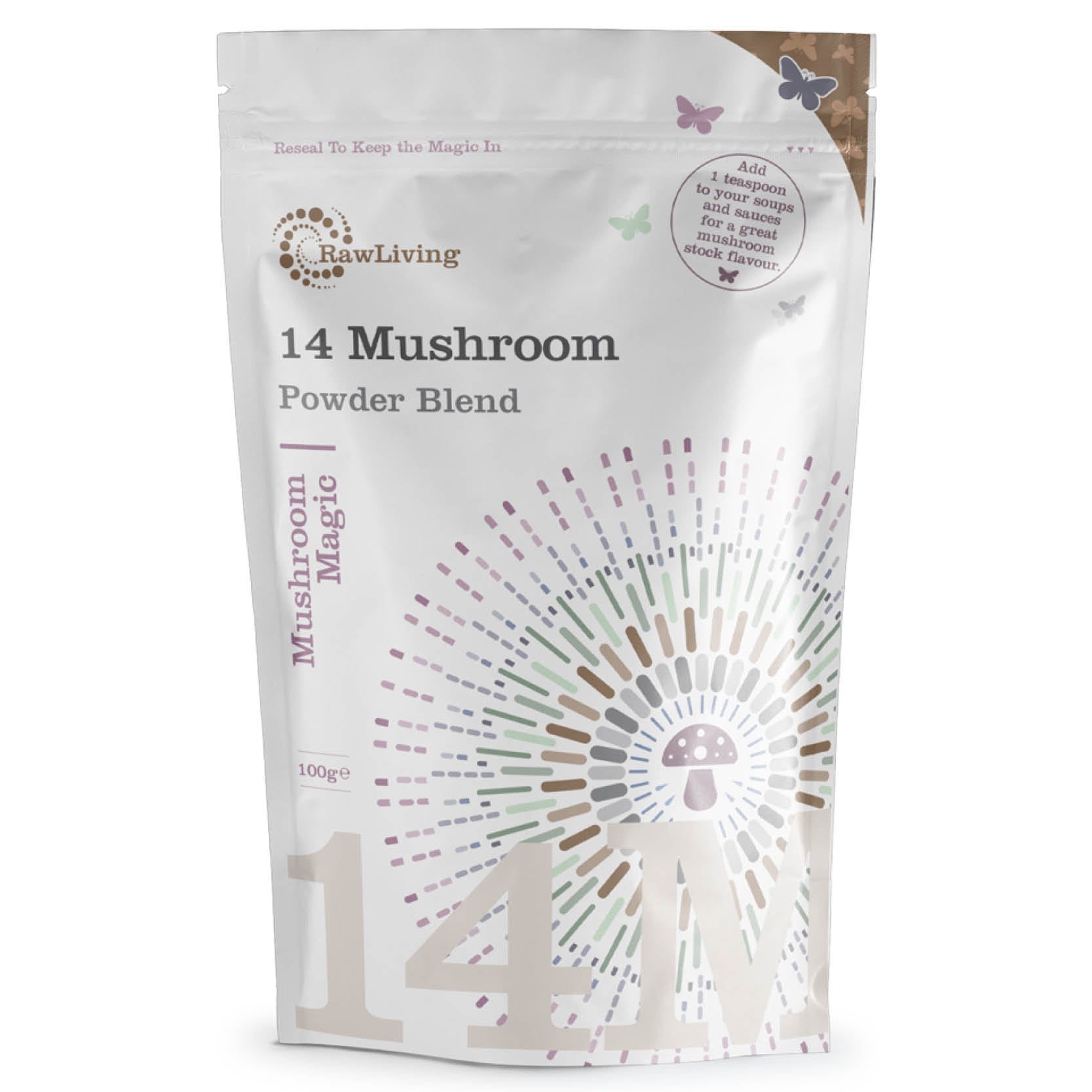 14 Mushroom Blend Powder (100g, 250g) | Raw Living UK | Raw Living 14 Mushroom Blend combines the benefits of 14 different Mushrooms, including Reishi, Chaga & Cordyceps. Rich in Beta Glucans & Triterpenes.