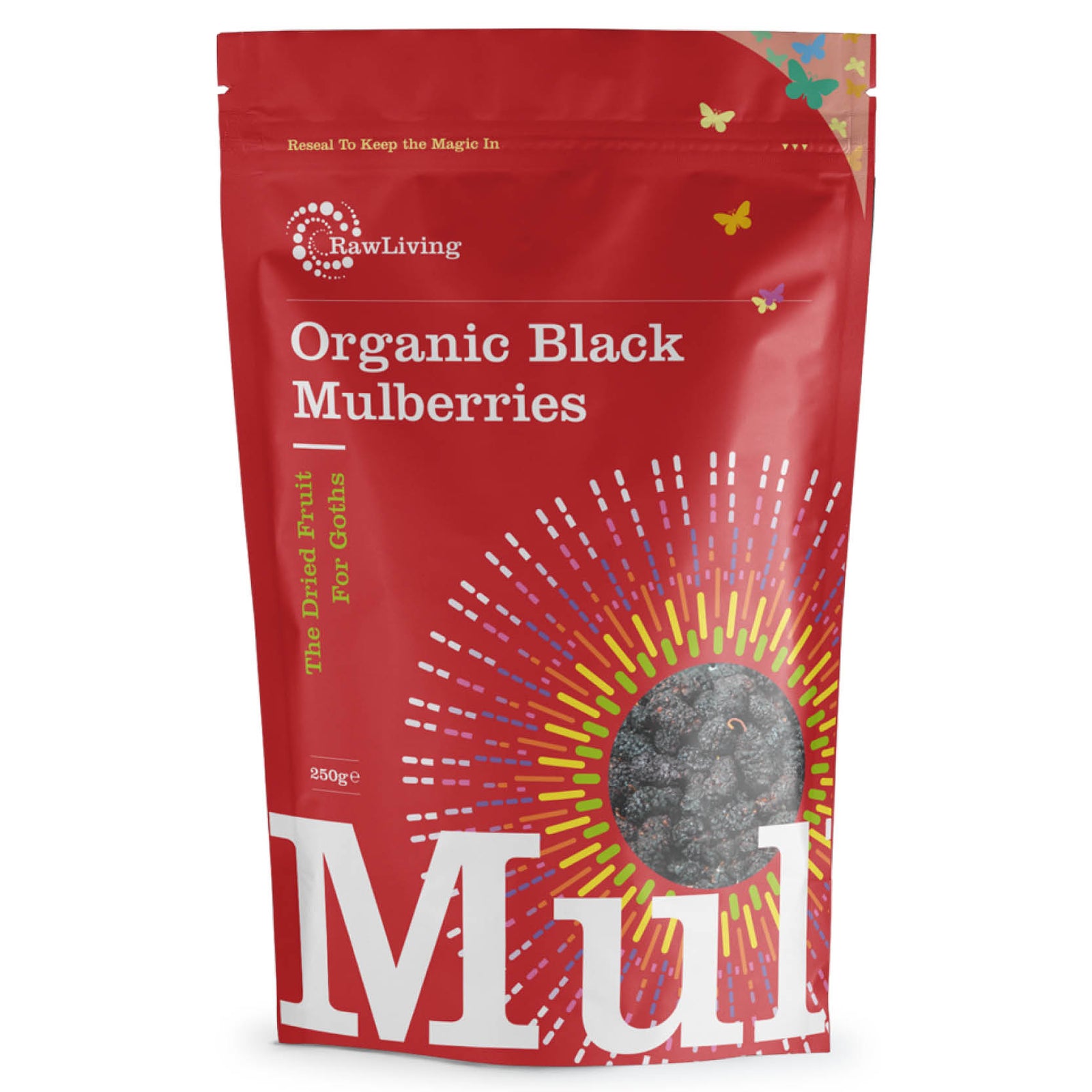 Organic Black Mulberries (250g, 10kg) | Raw Living UK | Raw Living's Black Mulberries are a small, black, sweet & tasty fruit containing Vitamin C. These mulberries are a fantastic low GI snack & kids love them too!