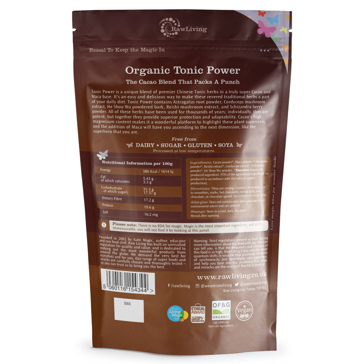 Tonic Power Organic Super Food Blend | Raw Living UK | Raw Living Tonic Power contains Astragalus Root Powder, Cordyceps &amp; Reishi Mushroom Extracts, He Shou Wu Powdered Bark &amp; Schizandra Berry Powder.