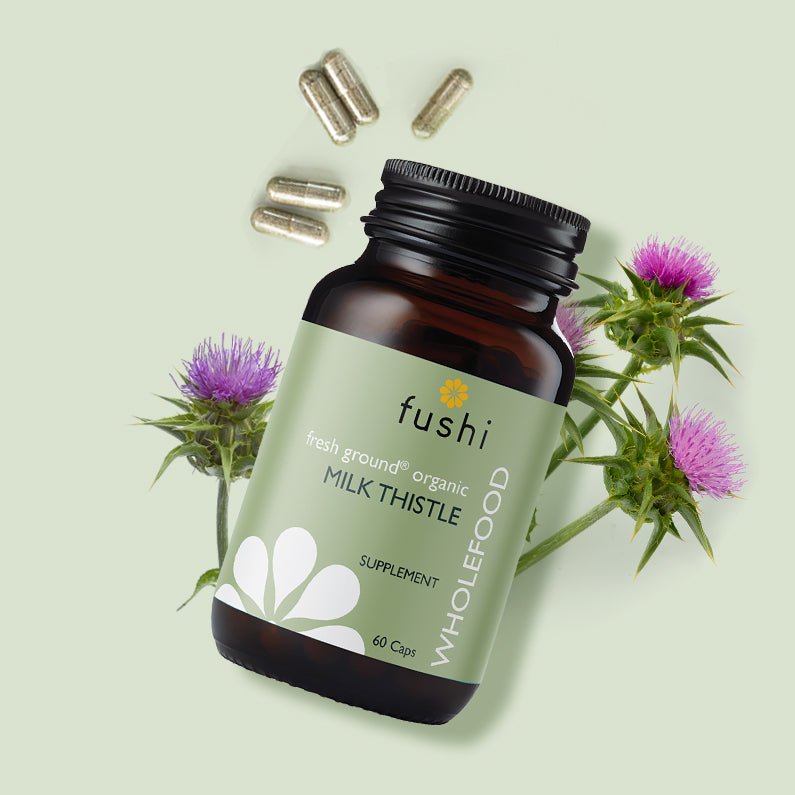 Milk Thistle Capsules (60 Caps) | Fushi | Raw Living UK | Fushi Milk Thistle is highest quality and is freshly ground, hand blended & encapsulated by Fushi. Milk Thistle is known for its liver-protecting benefits.