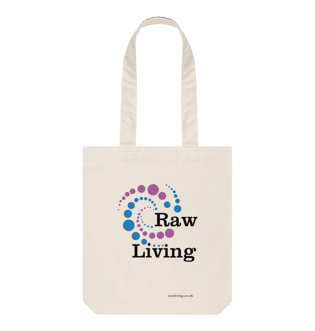 Natural Raw Living Organic Cotton Tote Bag - Logo | Organic Cotton Tote Bag. Twill Weave (170gsm). 37 x 42 cm (7cm gusset.) Made in India / Designed on the Isle of Wight. Wash Cool, Hang Dry.