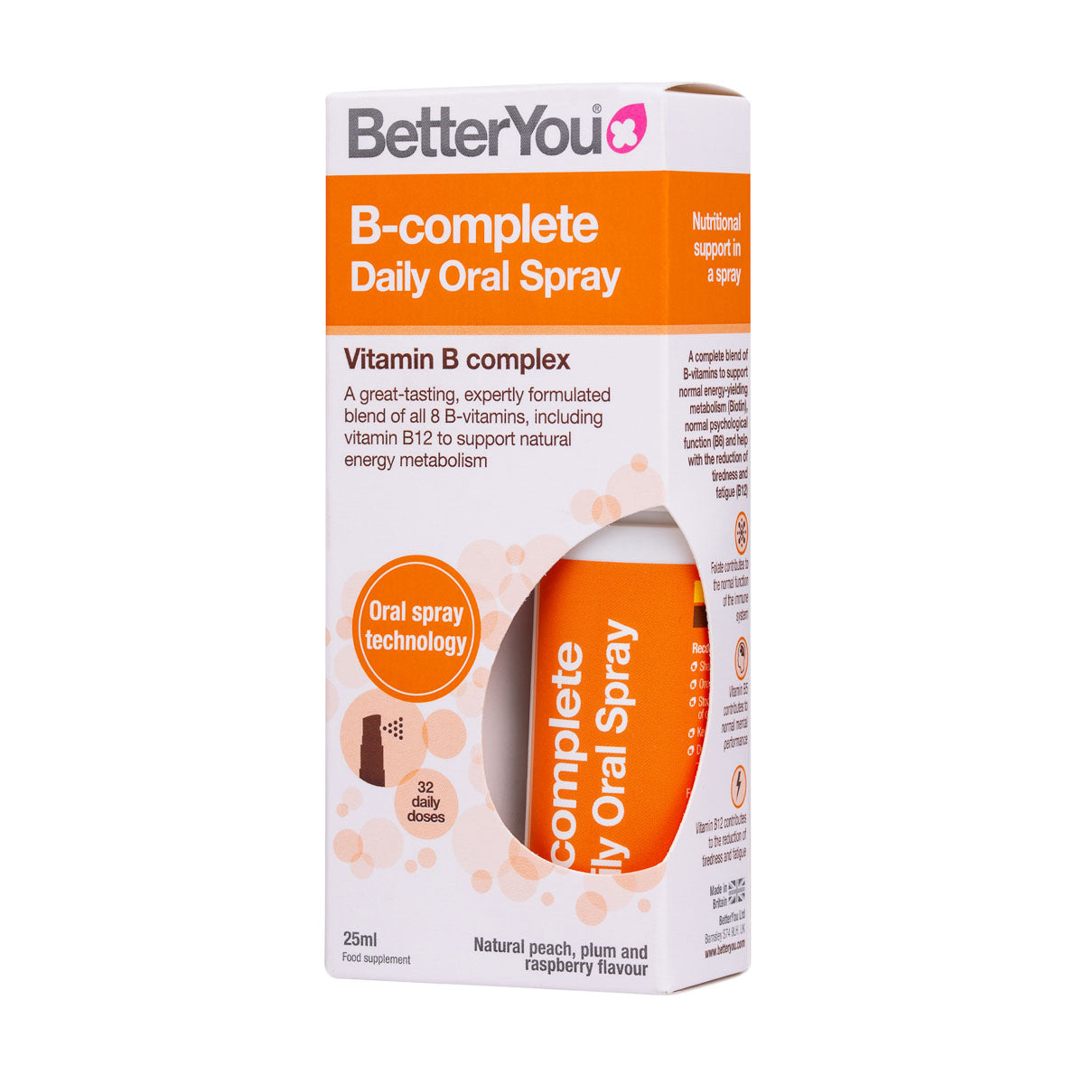 B Complete Daily Oral Vitamin B Spray Vegan (25ml) | Better You | Raw Living UK | Supplements | BetterYou B-complete Oral Spray is a great-tasting, expertly formulated blend of all 8 B vitamins, including Vitamin B12 to support Natural Energy Metabolism.